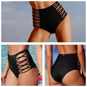 VS Pink - Black High Waist Bikini Bottoms